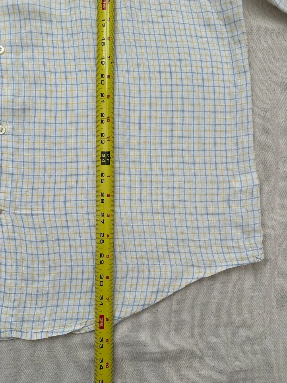 Banana Republic Mens XL 100% Linen Plaid Button Down Shirt Blue Yellow Classic